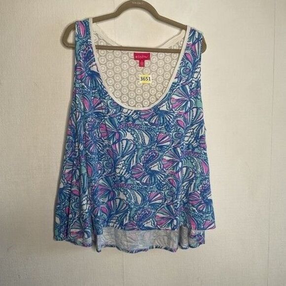 Lily Pulitzer for Target High Low Lace Back Fans Tank Top Women Plus Size 3X Blu - Picture 6 of 8